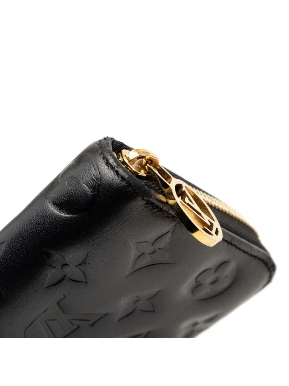 Louis Vuitton Monogram Embossed Zippy Wallet Coussin Zip Around Black Lambskin